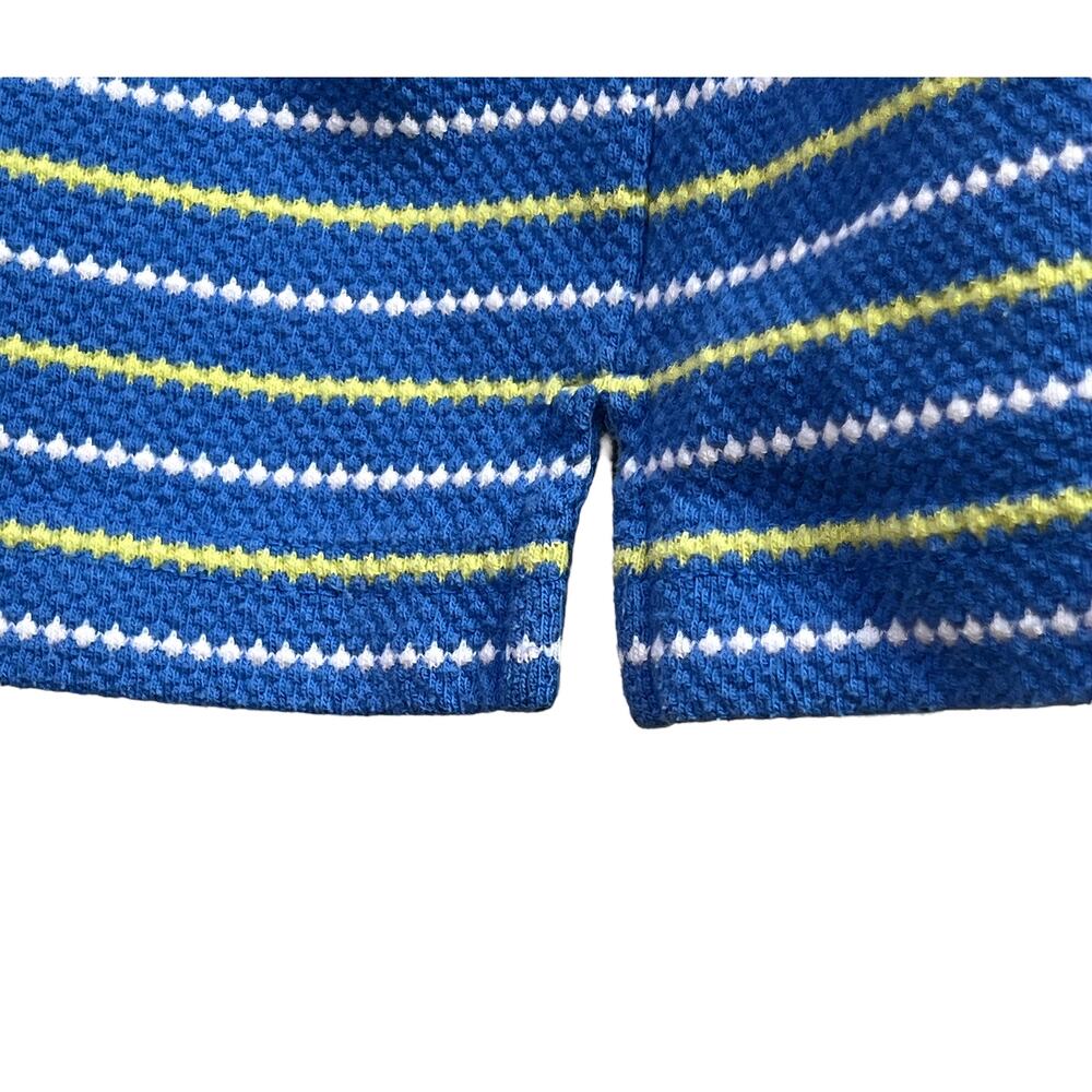Ladies Blue Summer Knit Tank Top White & Yellow Stripes Contrasting Yellow Trim - Picture 8 of 13